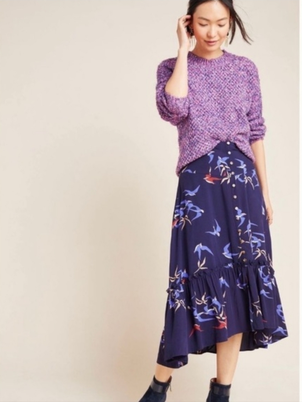 NWOT Mawve Merida Flounced Midi Skirt Size 2